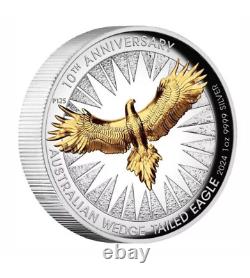 Aigle à queue en coin 2024 10e anniversaire 1oz Argent Proof relief élevé doré, Monnaie de Perth