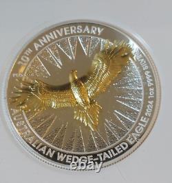 Aigle à queue en coin 2024 10e anniversaire 1oz Argent Proof relief élevé doré, Monnaie de Perth