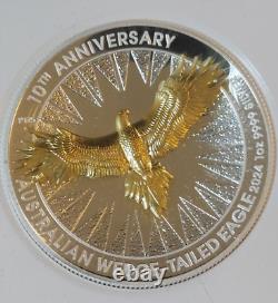 Aigle à queue en coin 2024 10e anniversaire 1oz Argent Proof relief élevé doré, Monnaie de Perth