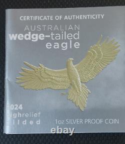 Aigle à queue en coin 2024 10e anniversaire 1oz Argent Proof relief élevé doré, Monnaie de Perth