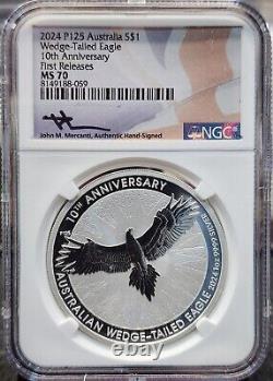 Aigle à queue en coin australien de 1 once en argent NGC MS70 de 2024 $1 Mercanti Coin JP700