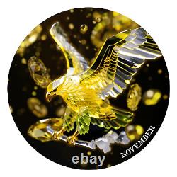 Aigle d'Argent 2024. Pièce en Argent de 1 oz 999 Colorisée avec Pierre Précieuse Citrine de Novembre