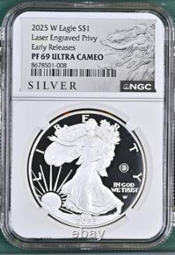 Aigle d'Argent W 2025 S$1 Privy Laser NGC PF69 Ultra Cameo Émissions Précoces #432