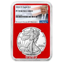 Aigle d'argent américain 2024-W preuve $1 NGC PF70UC étiquette Trump noyau rouge