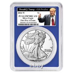 Aigle d'argent américain 2024-W preuve $1 PCGS PR70DCAM FDOI Trump 45ème Président