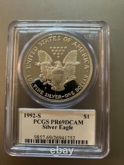 Aigle d’argent américain PCGS 69 Mercanti DCAM 1992 S signature PCGS 69