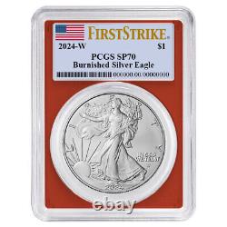 Aigle d'argent américain PCGS SP70 FS Burnished 2024-W avec cadre rouge et drapeau Label