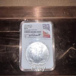 Aigle d'argent américain de 1 $ signé 1997, production précoce frappée en 1996, Monnaie des États-Unis, NGC MS69