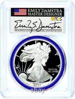 Aigle d'argent preuve de 1 $ de 2024 PCGS PR70 DCAM, première journée d'émission, signature Damstra