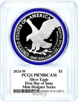 Aigle d'argent preuve de 1 $ de 2024 PCGS PR70 DCAM, première journée d'émission, signature Damstra