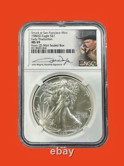 Aigle en Argent 1986-S Production Précoce NGC MS69 - Étiquette Facsimile John Wayne