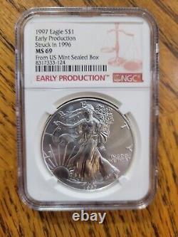 Aigle en Argent 1997 PRODUCTION ANTICIPÉE Frappe en 1996 MS69 Depuis Boîte Scellée de la Monnaie des États-Unis