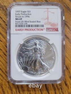 Aigle en Argent 1997 PRODUCTION ANTICIPÉE Frappe en 1996 MS69 Depuis Boîte Scellée de la Monnaie des États-Unis