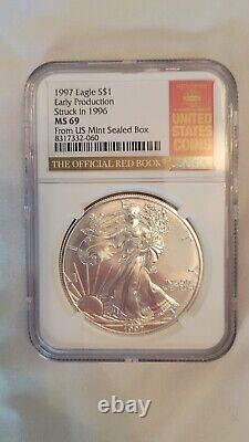 Aigle en Argent 1997 S Production Précoce Frappe en 1996 MS69 Dans Boîte Scellée de la Monnaie des États-Unis