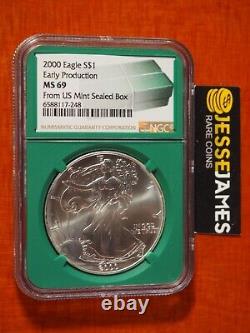 Aigle en Argent 2000 NGC MS69 Production Précoce Depuis la Monnaie des États-Unis Boîte Scellée Noyau Vert