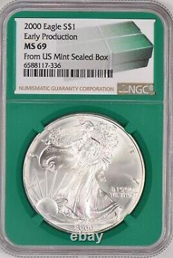 Aigle en Argent 2000 PRODUCTION TÔT NGC MS 69 MS69 De la Boîte Scellée de la Monnaie des États-Unis S$1
