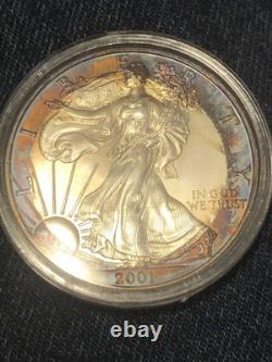 Aigle en Argent Américain 2001 1 Oz avec Patine Arc-en-Ciel