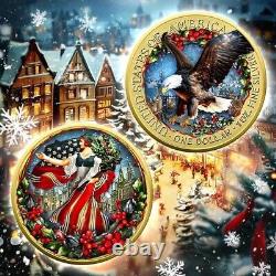 Aigle en Argent Américain 2024 1 oz Coloré Joyeux Noël avec Dorure Sélective en Or