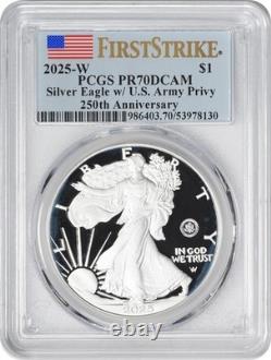 Aigle en Argent Américain 2025-W U. S. Army Privy 250e Anniversaire PR70DCAM FS PCGS