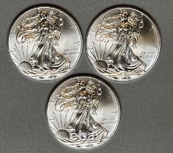 Aigle en Argent Américain BU 1 Oz Pièces 1 Dollar Non Circulées Brillantes Lot de 3
