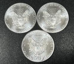 Aigle en Argent Américain BU 1 Oz Pièces 1 Dollar Non Circulées Brillantes Lot de 3