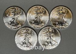Aigle en Argent Américain BU 1 Oz Pièces 1 Dollar Non Circulées Brillantes Lot de 5