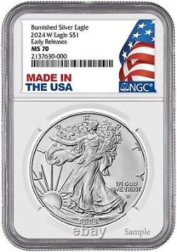 Aigle en Argent Bruni 1 oz W 2024 NGC MS70 Premières Émissions Boîtier Fabriqué aux États-Unis