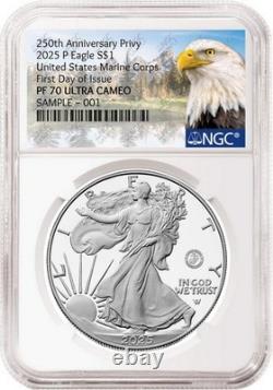 Aigle en Argent P 2025 Marine 250e Anniversaire Privy NGC PF70 FDOI prévente mtn
