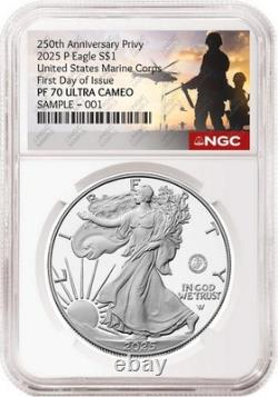 Aigle en Argent P de 2025 Marine 250e Anniversaire Privé NGC PF70 FDOI 250 prévente