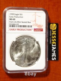 Aigle en Argent de 1 $ de 1990 NGC MS69 Production Précoce de la Monnaie Américaine Étiquette de Boîte Scellée