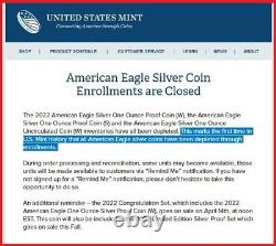 Aigle en argent 2022 avec preuve NGC PF70 UC Première journée d'émission étiquette Eagle Mtn avec certificat d'authenticité