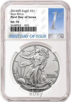 Aigle en argent 2024 p avec étoile privy ngc ms70 premier jour d'émission 1ère prévente
