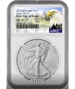 Aigle en argent P 2025 avec privy d'aigle NGC MS70 première journée d'émission vente anticipée MTN