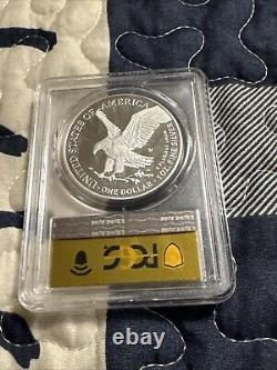 Aigle en argent W Proof 2023 Pcgs Pr70 Dcam Advanced Release Gold Foil Label