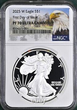 Aigle en argent w proof 2025 ngc pf 70 uc première journée d'émission étiquette mtn en main