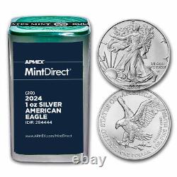 Aigles d'argent américains de 2024 (tube MintDirect de 20 pièces)
