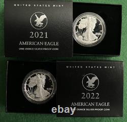 American Eagle PROOF 2021/2022 (lot de 2) avec certificat d’authenticité (COA) de la Monnaie de West Point