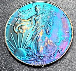 American Silver Eagle 2021 (1 oz 999) toning arc-en-ciel monstre, qualité Gem, non circulée
