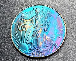 American Silver Eagle 2021 (1 oz 999) toning arc-en-ciel monstre, qualité Gem, non circulée