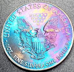 American Silver Eagle 2021 (1 oz 999) toning arc-en-ciel monstre, qualité Gem, non circulée