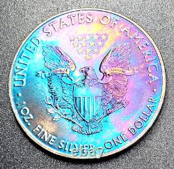 American Silver Eagle 2021 (1 oz 999) toning arc-en-ciel monstre, qualité Gem, non circulée