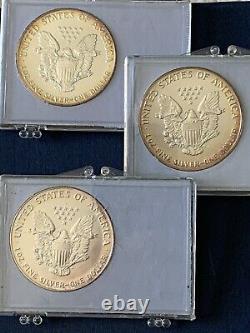 American Silver Eagle-lot De 3 Ans 1991, 1992, 1993 / Rainbow Rim Toning