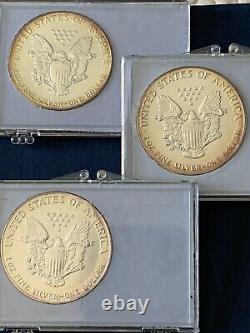 American Silver Eagle-lot De 3 Ans 1991, 1992, 1993 / Rainbow Rim Toning