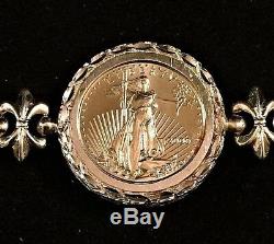 Art's Elegance Or 14k Pour Femmes $ 5 Bague Et Bracelet De Monnaies American Eagle Menthe