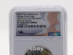 Australie 1 oz Argent NGC PF70 Gilt Proof Aigle à Queue en Wedge Première Jour d'Émission