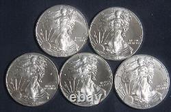 Cinq (5) différentes pièces d'argent américaines American Eagles d'une once en lot de bullion 010432