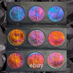 Collection de pièces d'argent américaines Silver Eagle 1986-2003 avec des tons arc-en-ciel monstres - Lot de 18 pièces