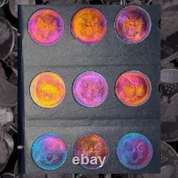 Collection de pièces d'argent américaines Silver Eagle 1986-2003 avec des tons arc-en-ciel monstres - Lot de 18 pièces