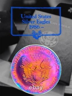 Collection de pièces d'argent américaines Silver Eagle 1986-2003 avec des tons arc-en-ciel monstres - Lot de 18 pièces