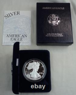 Dollar en argent américain Eagle de 1999-P Proof $1 avec boîte et certificat d'authenticité US Mint Bullion OGP